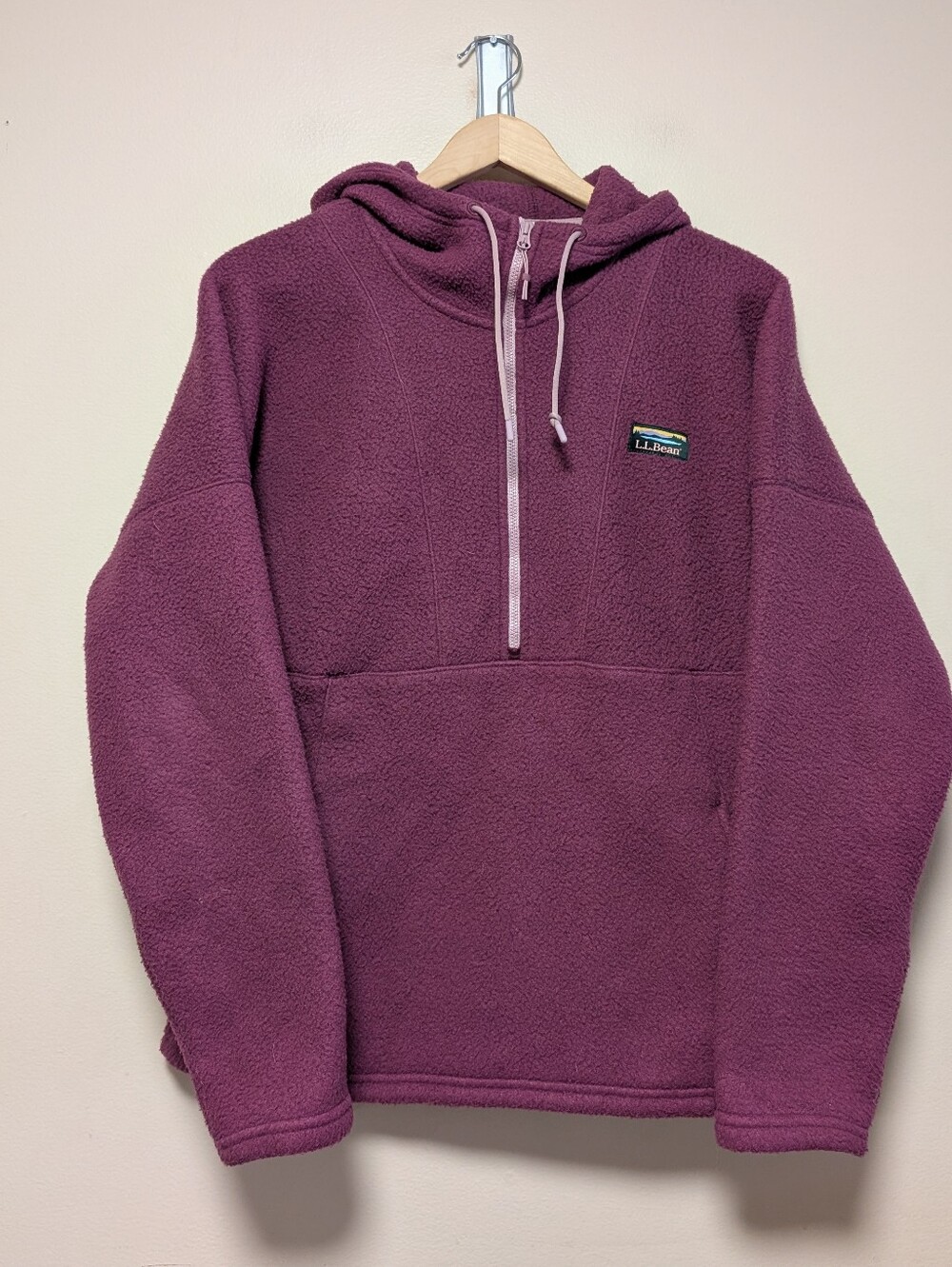 L.L.Bean Fleece Anorak Hoodie Medium Purple Quarter Zip Pullover